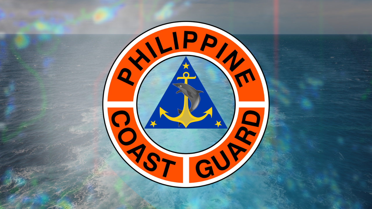 PHOTO: Composite of sea and Philippine Coast Guard logo FOR STORY: Rescuers find body of crew member of sunken cargo ship